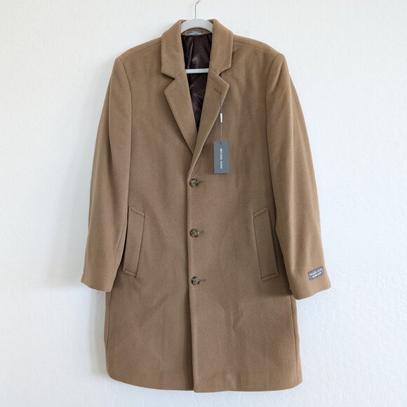MICHAEL KORS Overcoat Men's 40R Madison Camel Lined Classic Topcoat Classic - Picture 1 of 13